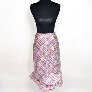 Watters Vintage Silk Pink and White Plaid Maxi Skirt